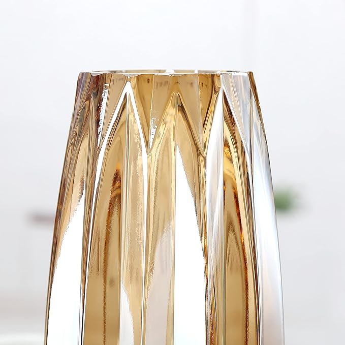 Amber Glass Vase Modern Ribbed Glass Vase for Flowers, Candles, and Decorative Accents - Tall/Short Glass Vase for Centerpieces Home Table Decor(Amber H7.87inch)