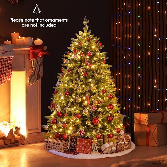 Happygrill 5 FT Pre-Lit Artificial Christmas Tree, Hinged Xmas Tree w/ 844 Branch Tips, 250 LED Lights, 11 Lighting Modes, 3 Auto Timers, 4-Level Brightness & Remote Control, Decoration Tree for Party