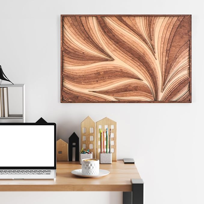 NEODECO Parametric Wood Wall Art, 3D Acoustic Wall Panel of Parametric Cut & Stained Birch Plywood Layers, Geometric Wall Hanging, Abstract Wood Wall Decor (Small)