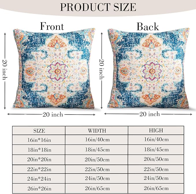 Boho Throw Pillow Covers 20x20 inch Set of 2,Boho Vintage Carpet Pattern Antique Ethnic Decor Double Sided Pattern Cushion Cover Soft Pillow Case Living Sofa Room Bed Square Pillow Cover