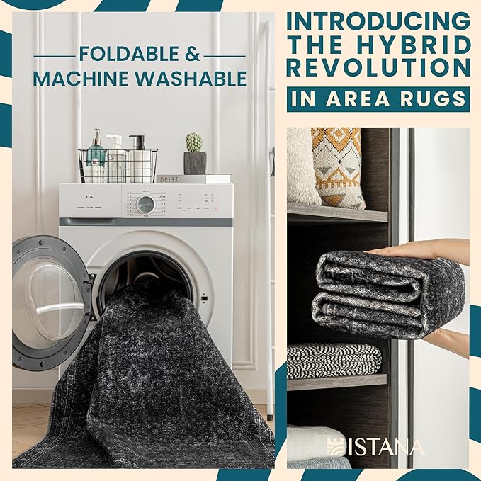 Istana 9x12 Area Rug - Black 9 x 12 Area Rugs for Living Room - Foldable 9x12 Rugs for Bedroom/Living Room Rug - Stain Resistant Washable Rugs - Eco-Friendly Area Rugs