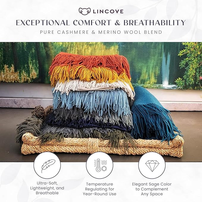 Lincove Pure Cashmere-Merino Wool Blanket - Warm & Soft Throw Blanket - 74"x55" Comfortable and Cozy Throw Blankets for Couch, Sofa, or Chair - Lightweight and Classic Throws - Pastel