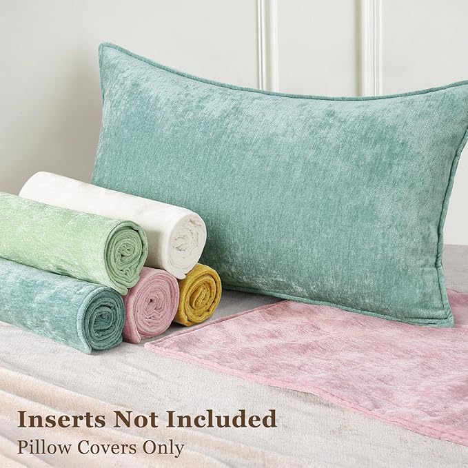 decorUhome Christmas Couch Throw Pillow Covers 22x22 Set of 2, Decorative Soft Euro Velvet Neutral Chenille Pillow Covers with Elegant Design for Sofa Bed Living Room Home Decor, Aqua Haze