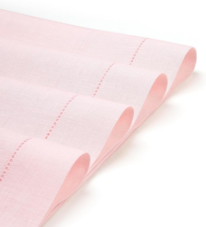 D'Moksha Homes Linen Placemats Set of 4 - Classic Hemstitch Pastel Pink Placemats 14 x 19 Inch - 100% Pure Linen Table Mats for Christmas, Holiday - Handcrafted and Machine Washable