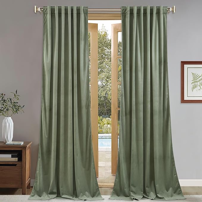 StangH Extra Long Sage Green Velvet Curtains 132 inches, Luxury Room Darkening Thermal Drapes for Floor to Ceiling Windows, Elegant Modern Home Decor, W52 x L132, 2 Panels