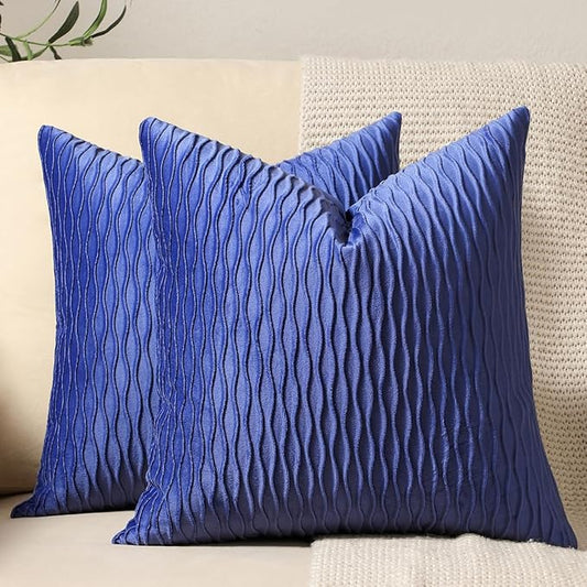 24x24 Blue Throw Pillow Covers: 2 Pack Original Striped Velvet Square Decorative Pillow Cases for Farmhouse Couch