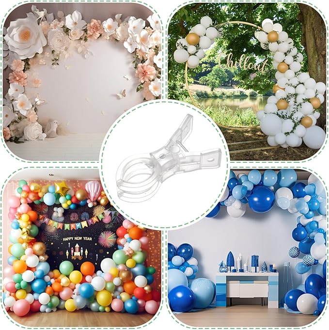 LemonRoad 30 Pack Large Balloon Arch Clips Plastic Transparent Backdrop Spring Clamps 3.5 Inch Heavy Duty Clip for Balloon Arch Kit Birthday Decoration Crafts Woodworking Photography Studios (Clear)