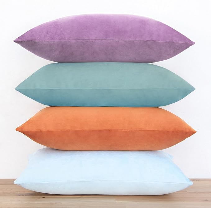 MONDAY MOOSE Decorative Throw Pillow Covers Cushion Cases, Set of 4 Soft Velvet Modern Designs, Mix and Match for Home Decor, Pillow Inserts Not Included (12x20 inch, Purple/Teal)