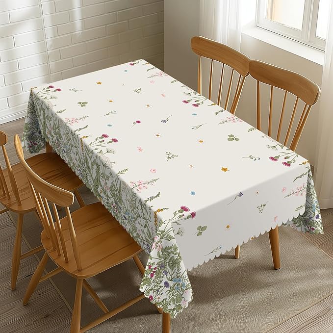 Floral Tablecloth Blooming Wild Flower Rectangle Tablecloth Floral Botanical Style Table Cover 54×72 Inch Washable Table Cloth for Kitchen Dining Room Party Decoration