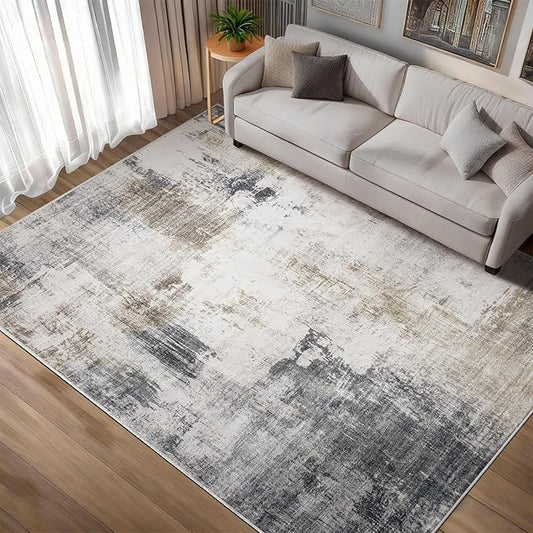 Area Rug 5x7 Living Room Rugs, Modern Abstract Washable Rug，Non-Slip Stain Resistant Carpet for Entryway Bedroom Dining Room Farmhouse Nursery Home Office- Gray Gold