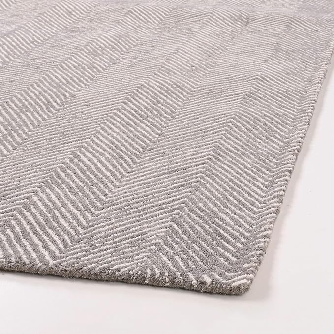 Modern Herringbone Chevron Collection Handcrafted Wool Area Rug - Durable, Zigzag Pattern, for High Traffic, Contemporary Design for Living Room, Bedroom, Dining Room Decor (Smoke Grey, 6' x 8')