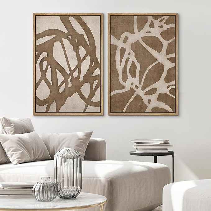 SIGNWIN Framed Canvas Print Wall Art Set Natural Flow Abstract Earth Tone Organic Shapes Cozy Neutral Minimal Decorative Nordic Zen Bohemian for Living Room, Bedroom, Office - 16"x24"x2 Natural