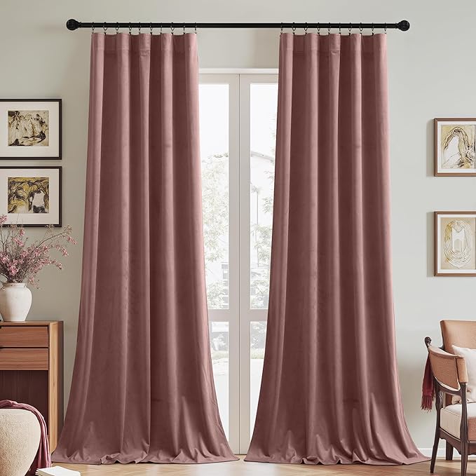 StangH Wild Rose Velvet Curtains for Bedroom, Light Blocking Living Room Curtains 108 inches Long for Sliding Door/Patio, Thermal Insulated Room Dividers, W52 x L108, 2 Panels