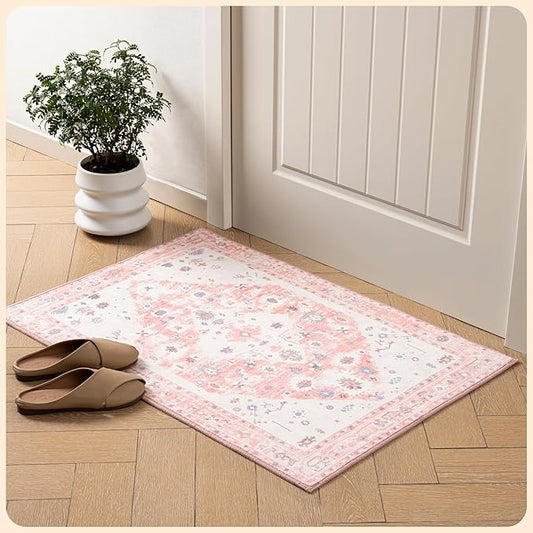 Istana 2x3 Area Rug - Pink Boho Rugs for Living Room 2x3 - Foldable Small Rugs for Bedroom - Stain Resistant Washable Rug Non Slip - Eco-Friendly Area Rugs Indoor