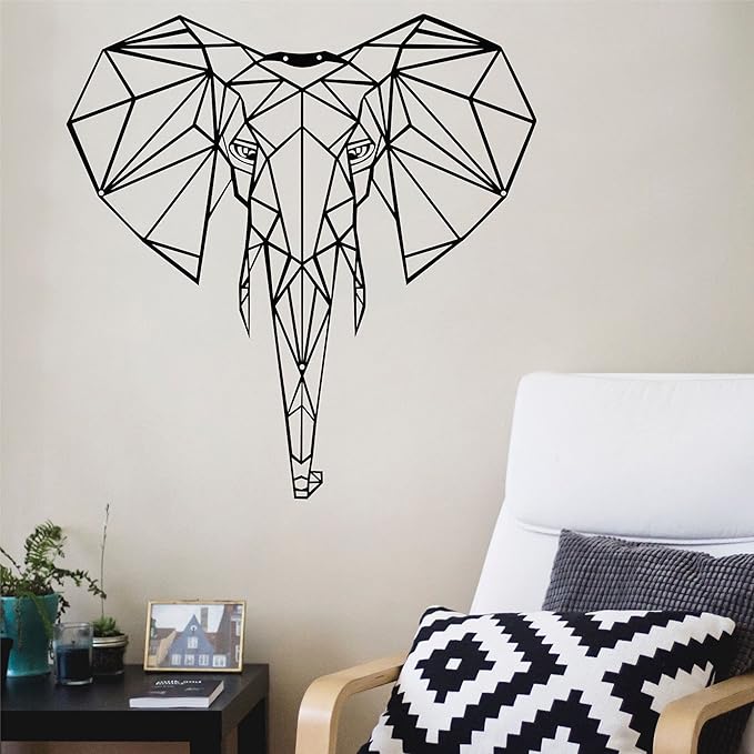 DEKADRON Metal Wall Art- Geometric Elephant Head Metal Wall Decor Home Office Decoration Bedroom Living Room Wall Hangings (34" W x 35" H/87x90cm)