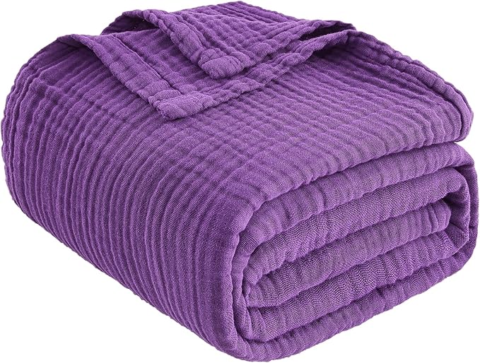 EMME Cotton Muslin Twin XL Blanket Breathable Gauze Blanket Soft Lightweight Blankets Adults Gifts for Women (Purple, 66"x90")