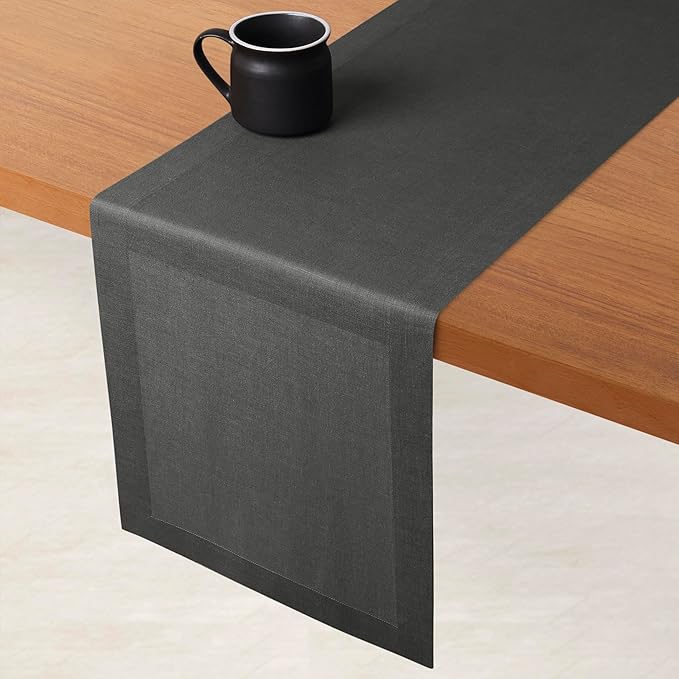 D'Moksha Homes Linen Table Runner 60 Inches - 100% Pure Linen Charcoal Grey Table Runner 14 x 60 Inch for Coffee Tables, Dresser, Fall, Thanksgiving, Holiday - Machine Washable