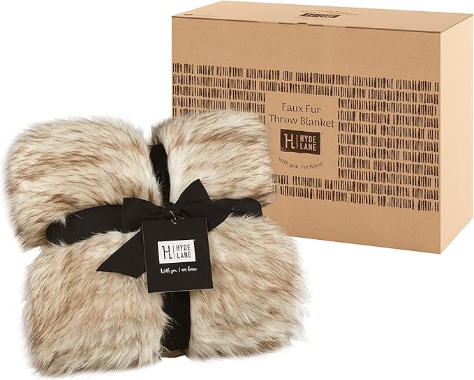 Hyde Lane Faux Fur Throw Blanket - Ultra Long Pile, Luxury Fluffy Fox Golden with Brown Tipped Blankets for Home Decor, Fuzzy Plush Animal Color Throws As a for Women, 60x80