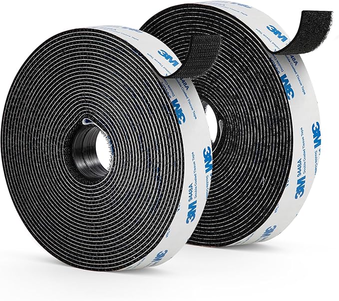 3M Hook and Loop Tape 1" x 22ft, Self Adhesive Strips with Strong 9448A Backing, Interlocking Nylon Fabric Fastener for Picture Frames, Rugs, Car Interior, Home, Office Black