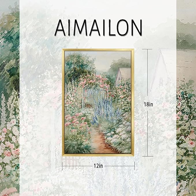 AIMAILON Vintage Gold Canvas Wall Art Framed Decor for Bedroom Living Room Abstract Nature Theme Spring Atmosphere Picture Colorful Flower Cottagecore Print Artwork Desktop Decor 12x18