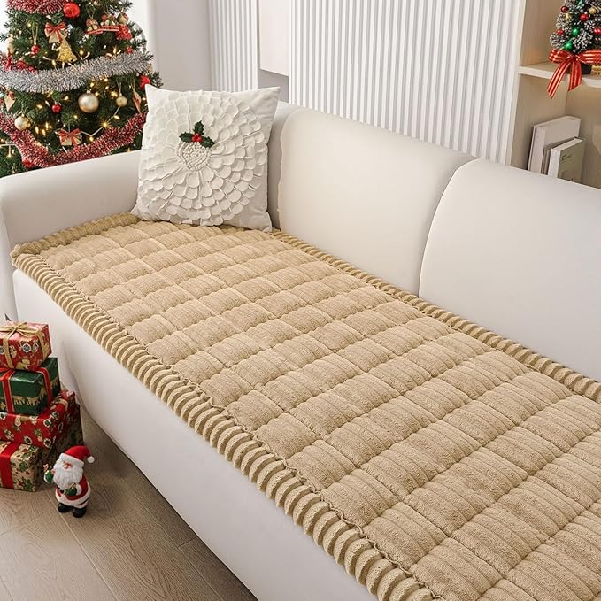 Smiry Couch Cover for Dogs Washable, Non Slip Fuzzy Pet Couch Covers for 3 Cushion Sofa Pet Friendly, Thick Soft Sofa Slipcovers Cushion Protector (Camel, 27.6" x 82.7")