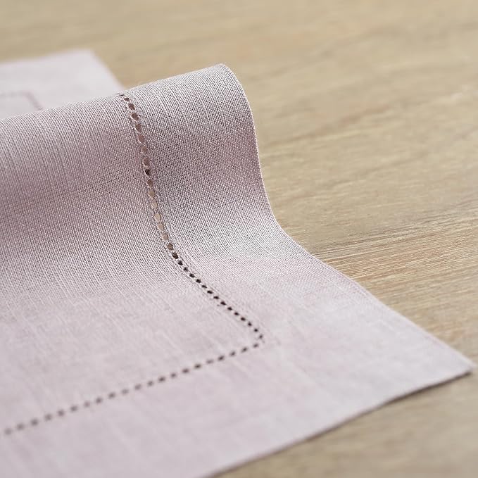 Solino Home Lilac Linen Tablecloth 52 x 52 Inch - 100% Pure Linen Square Table Throw - Classic Hemstitch, Machine Washable Table Cloth for Fall, Autumn, Thanksgiving, Christmas