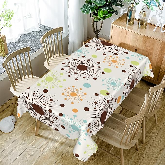 52x70inches Mid Century Tablecloth Retro Abstract Geometric Pattern Space 1950S 1960S Atomic Stars Modern Table Cloth Spill Proof Oil Proof Table Cover for Kitchen Dining Room Home Decor