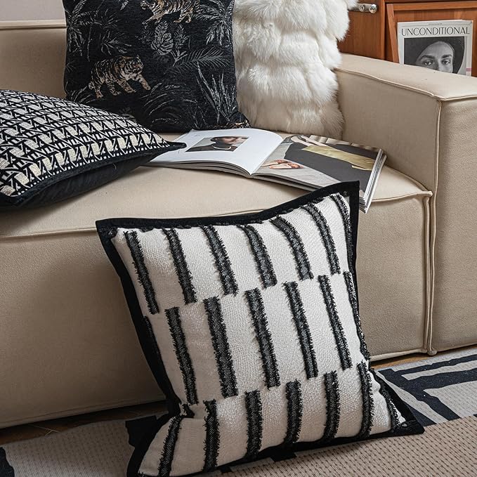 New 20x20'' inches Throw Pillow Cushion Covers - White Plain Color Cocostyle Chenille Jacquard Embroidery Vogue Luxury Modern Style Couch Sofa Bed Pillow Cover for Living Room Bedroom
