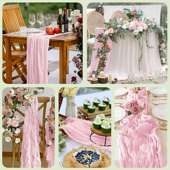 Wokceer Cheesecloth Table Runner 2Pack 10FT Blushing Pink Christmas Boho Gauze Fall Cheese Cloth Table Runner for Party Easter Rustic Sheer Table Runners for Baby Bridal Shower Wedding Table