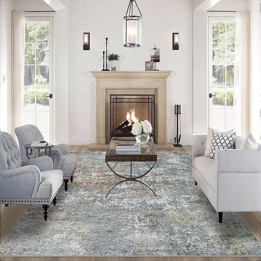 Area Rug Living Room Rugs: 6x9 Rug for Bedroom Machine Washable with Non Slip Backing Non Shedding Abstract Stain Resistant Large Carpet for Dining Room Nursery Home Office - Gray
