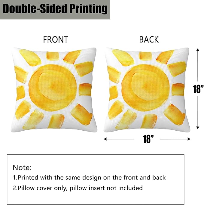Boho Pillow Covers 18X18, Golden Sun Boho Decorative Throw Pillow Covers, Abstract Sunshine Sunrise Sunset Pillow Cover Pillowcase Cushion Case for Home Sofa Couch Indoor Outdoor Set of 2