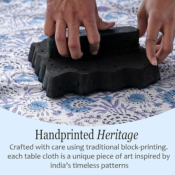 CPC Cotton Tablecloth 80x120 Inch Rectangle Indian Block Print Tablecloth- Blue Washable Wedding Table Cover for Thanksgiving/Christmas- Indigo Blue