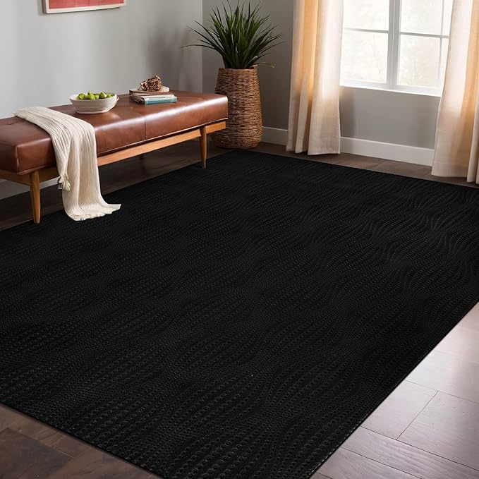Modern Black Non Slip Rug Solid 5x7 Non Skid Soft Rubber Back Area Rugs for Living Room Kitchen Bedroom Bathroom Dining Room Easy Cleaning Stain Resistant Non Shedding Carpet 5 x 7