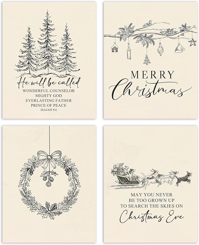 EHIE Vintage Christian Christmas Bible Poster Prints for Home Living Room Kitchen Bathroom Office, Winter Xmas Poster Prints, Vintage Festive Decorations Poster, Unframed Xmas Home Decor 8x10 inch