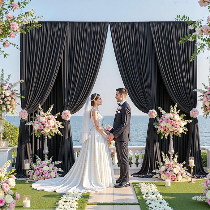40ftx8ft Wrinkle Free Black Backdrop Curtains for Parties, 8 Panels 5x8ft Thick Polyester Photo Backdrop Drapes for Weddings Birthday Graduation Photography Background Curtains