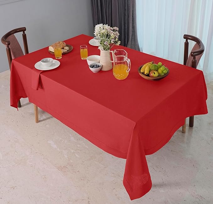 D'Moksha Homes Bright Red Linen Tablecloth 54 x 72 Inch - 100% Pure Linen Tablecloth for Rectangle Tables - Machine Washable Table Cloth for Fall, Thanksgiving, Christmas, Holiday