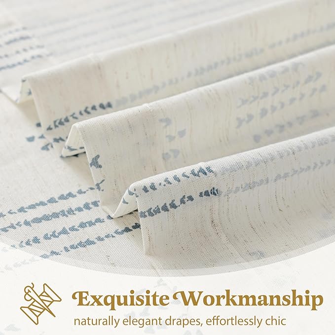 Boho Linen Curtains for Bedroom Living Room Blue Farmhouse Boho Curtains 72 Inches Long Geometric Striped Patterned Mudcloth Grommet Top Light Filtering Window Drapes 2 Panels Blue on Beige