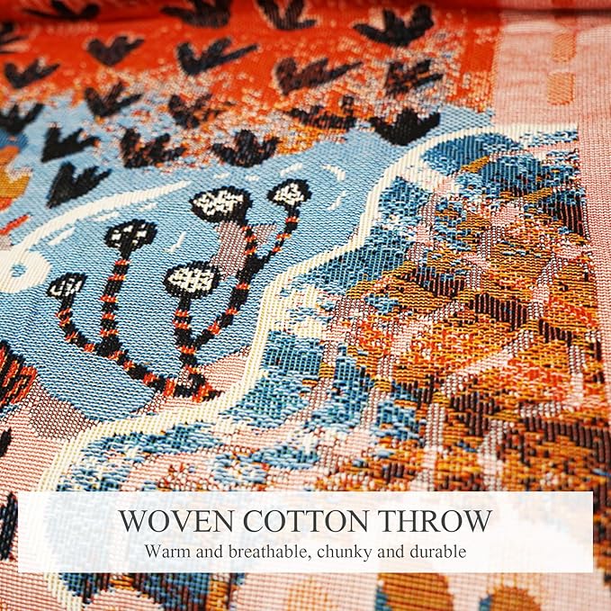 Double-Sided Cotton Woven Throw Blanket with Tassel Jungle Bohemian Style Tapestry Shawl Multi-Function Decorative Throws for Sofa Bed Armchair Camping Blanket Tablecloth Carpet 160x130cm