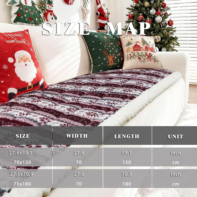 Cekene Christmas Snowflakes Couch Covers Washable Non-Slip Couch Cushion Covers Fuzzy Sofa Cover for Pet (Dark Red,27.6" x 59.1")