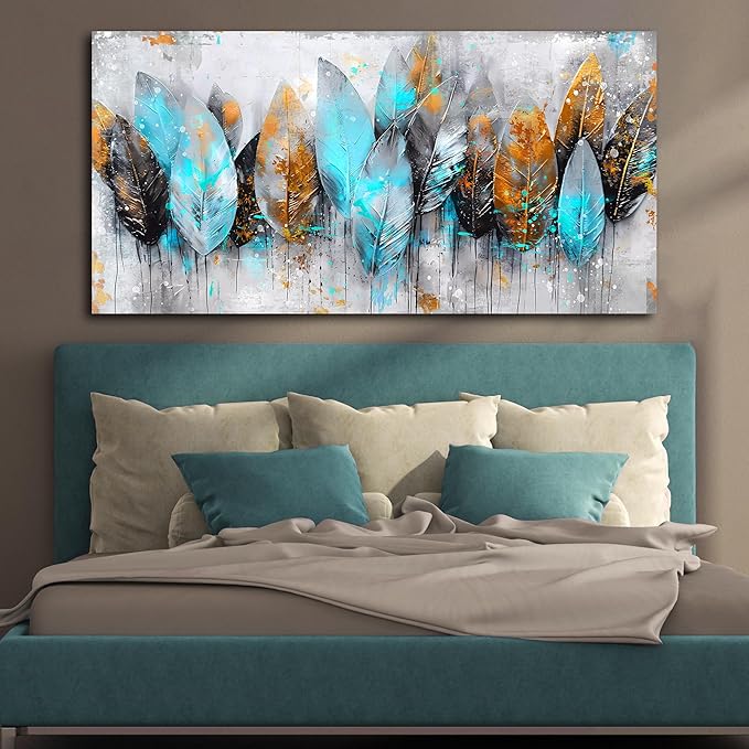 LAOTOART Abstract Leaf Wall-Art - Abstract Art Wall Decor - Large Wall Art for Living Room Ready to Hang Size 29" x 59"
