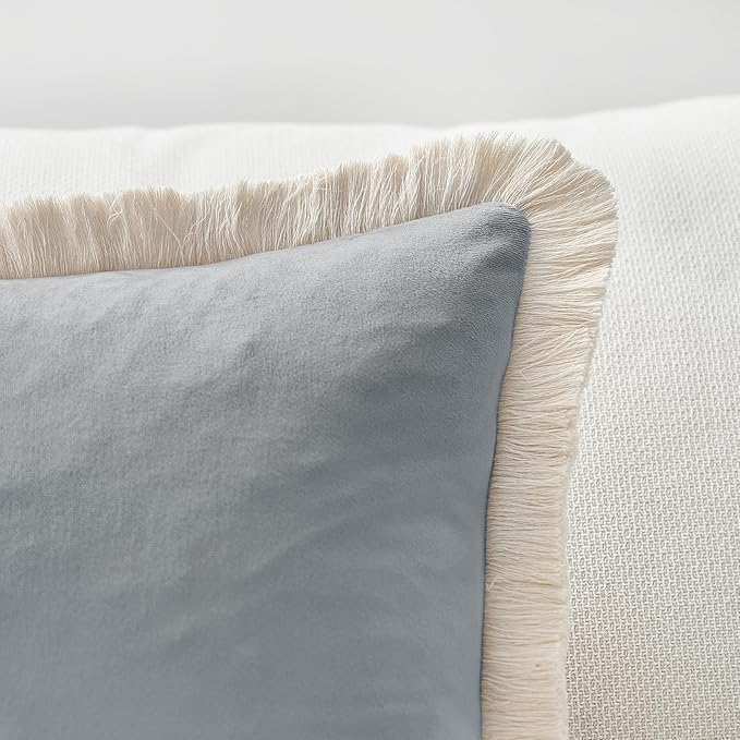 MONDAY MOOSE Decorative Throw Pillow Covers Cushion Cases, Set of 2 Soft Velvet Modern Fringe Tassel Designs, Mix and Match for Home Decor, Pillow Inserts Not Included (Powder Blue, 18x18 inch)