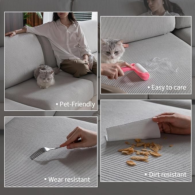 Sectional Couch Covers, Wear Resistant Stretch Sofa Covers Washable Soft Couch Cushion Covers Anti Slip Furniture Protector Sofa Slipcovers for Pets (1 Piece Back Couch Cover, Light Gray)
