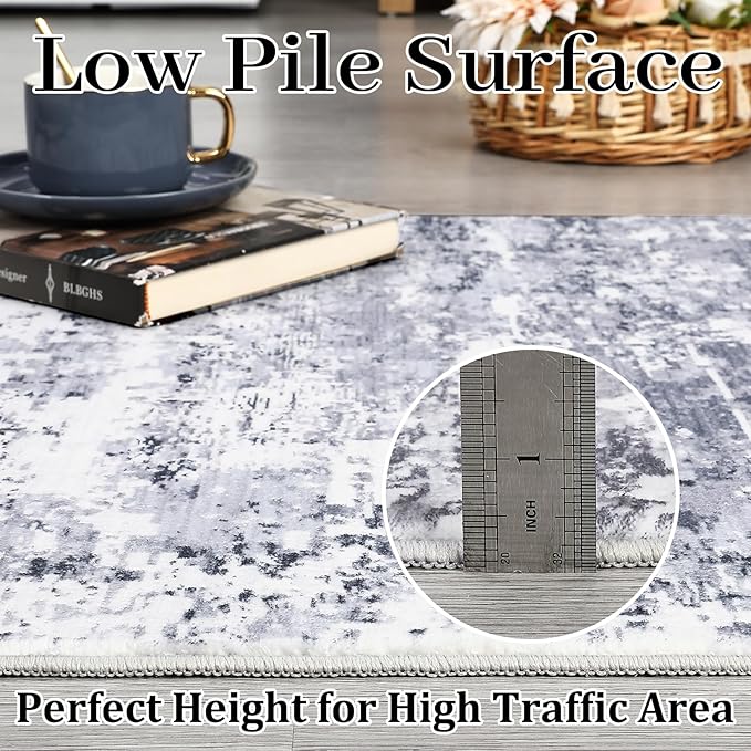 2x6 Modern Abstract Runner Rug Non Slip Soft Rug Stain Resistant Rugs Low Pile Non Shed Machine Washable for Hallway Kitchen Bathroom, Light Grey