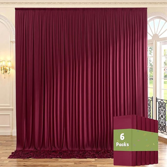 30ft x 10ft Maroon Backdrop Curtains for Parties, Polyester Burgundy Backdrop Drapes 6 Panels 5x10ft for Baby Shower Photography Birthday Parties Background