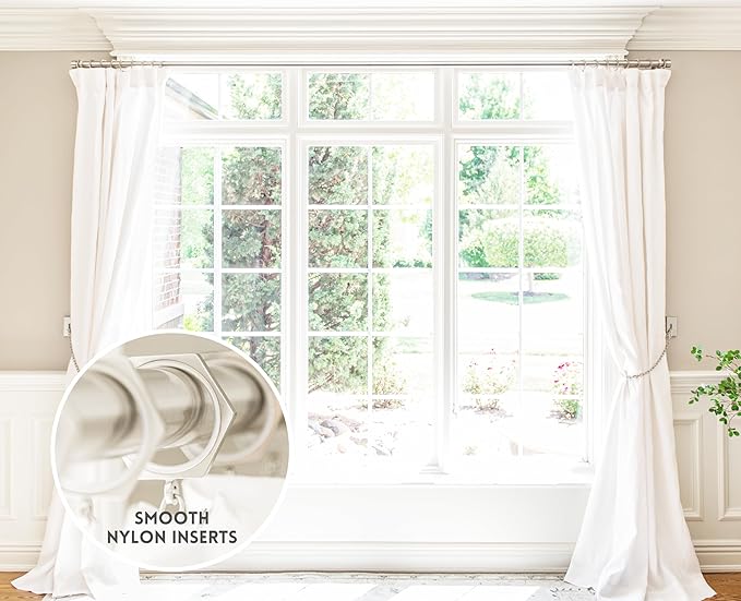 BlastHome® Luxury Curtain Rings - Premium Metal with Quiet, Smooth Nylon Inserts - Pinhooks and Clips Included - 1 1/2" Inside Diameter - 18 Pack for Two Curtain - Brushed Nickel