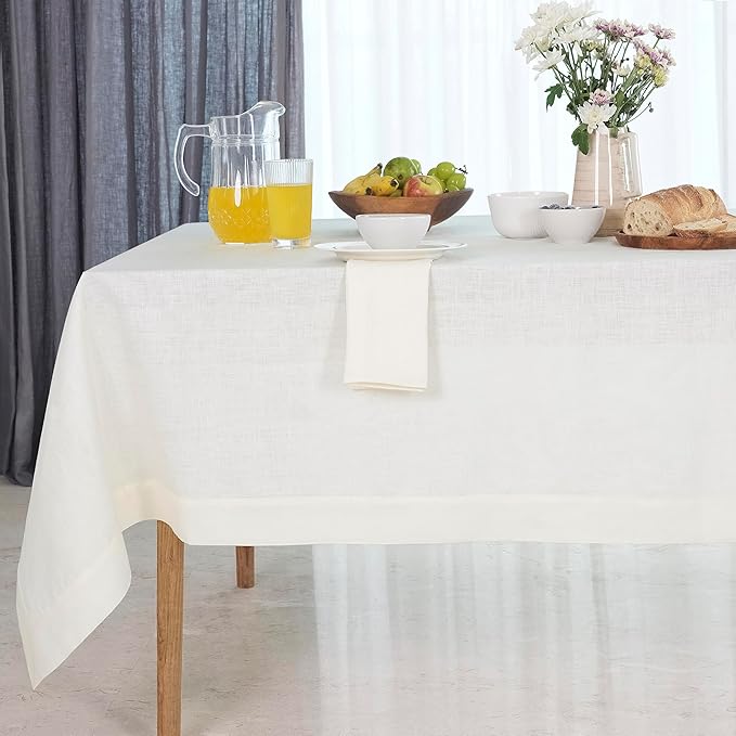 D'Moksha Homes Ivory Linen Tablecloth 60 x 144 Inch - 100% Pure Linen Table Cloth for Rectangle Tables - Machine Washable Tablecloth for Fall, Thanksgiving, Christmas, Holiday