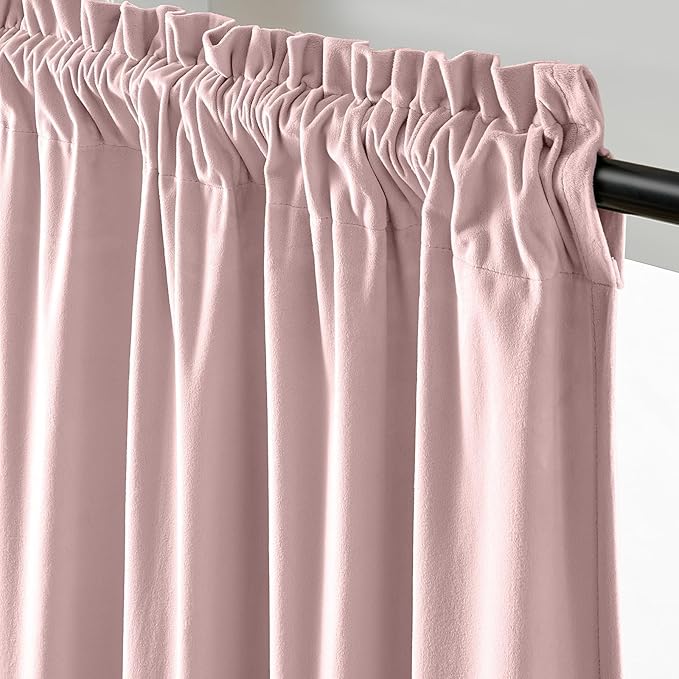 Lazzzy Velvet Blackout Curtains Thermal Insulated Room Window Drapes Super Soft Luxury Curtains for Living Room Bedroom Rod Pocket 2 Panels, Dusty Pink, 52" W x 90" L