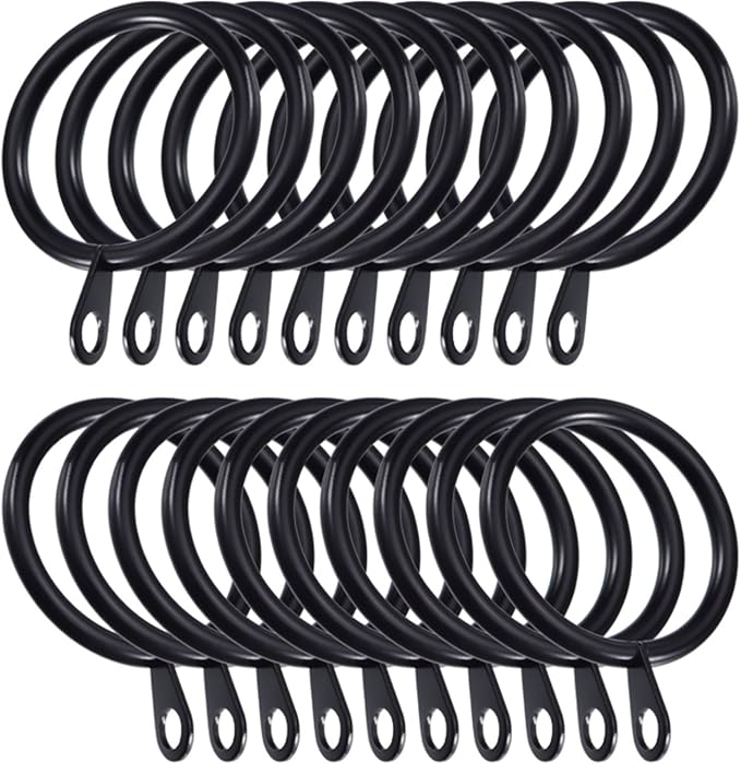 Shappy 20 Pack Metal Black Curtain Rings 1.2 inch Metal Hanging Rings for Curtains and Rods Drape Sliding Eyelet Rings Internal Diameter
