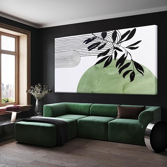 TAIJXAGSG Abstract Boho Green Wall Art Modern Canvas Art Wall Decor Artwork Abstract Wall Decor Minimalist Canvas Painting Prints Picture For Bedroom Bathroom Office Wall Artwork 20"X40"