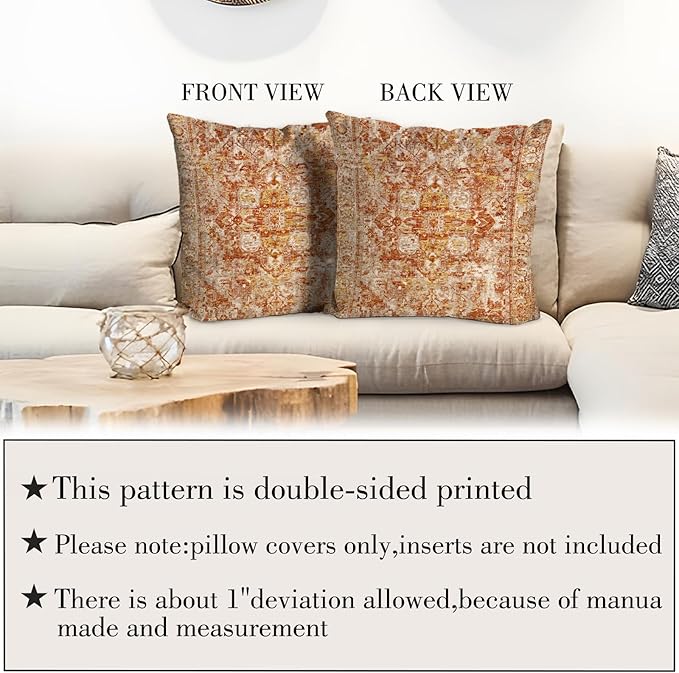 Boho Throw Pillow Covers 24x24 inch Set of 2,Boho Vintage Carpet Pattern Antique Ethnic Decor Double Sided Pattern Cushion Cover Soft Pillow Case Living Sofa Room Bed Square Pillow Cover